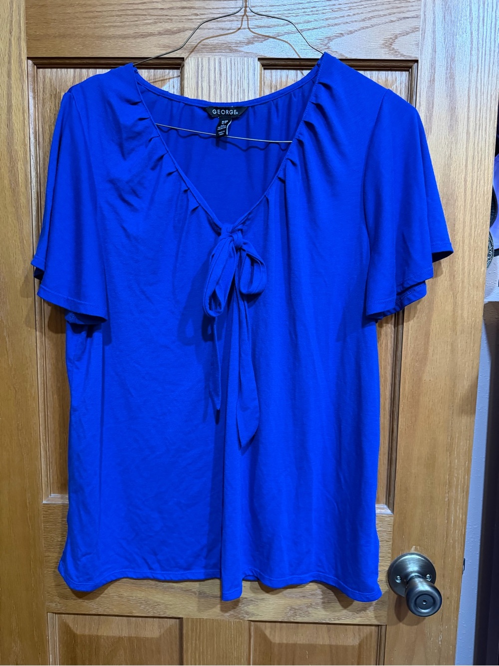 George Royal Blue Tie-Front Flutter Sleeve Blouse